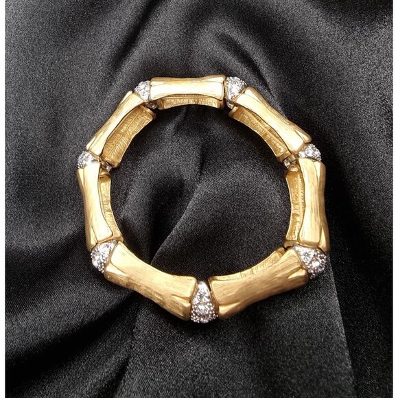 Rare Find KJL Gold Tone Bamboo Style Bracelet W/ Rhinestone Accents - Picture 3 of 6